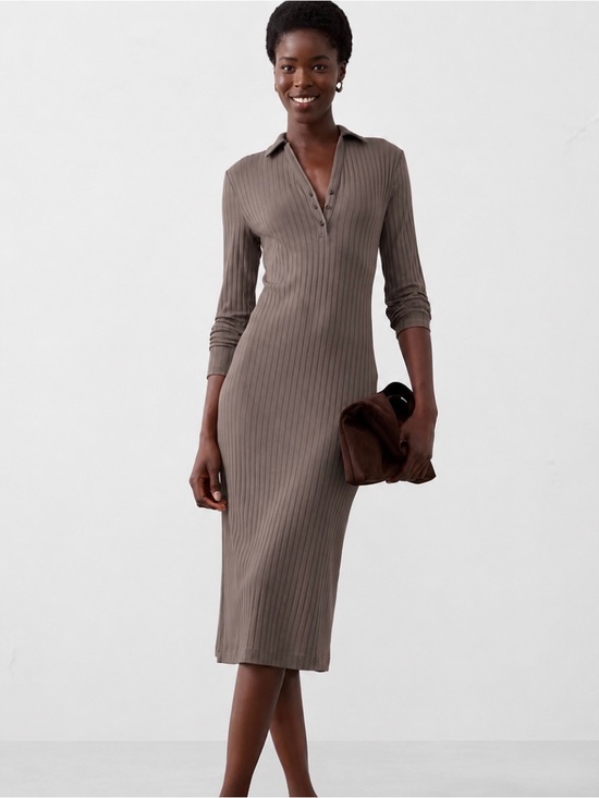 Banana Republic Dresses & Skirts - Banana Republic Wide-Ribbed Knit Long-Sleeve Midi Dress, Size S